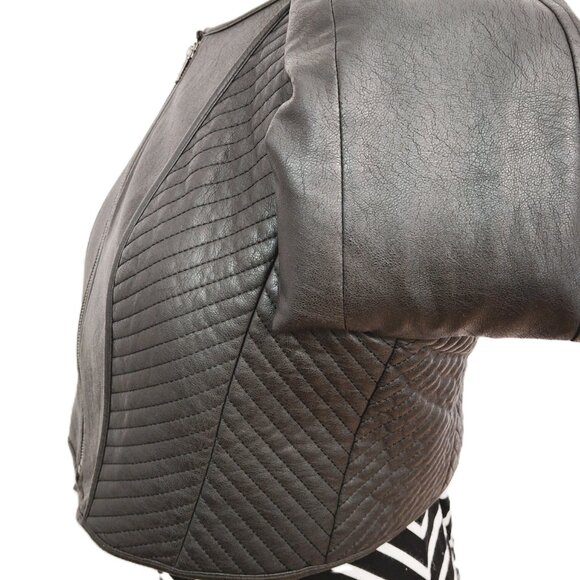 Vegan Leather Crop Biker Jacket Sz Lg Black Lined Quilted Zipped BCBGMAXAZRIA - Picture 5 of 13